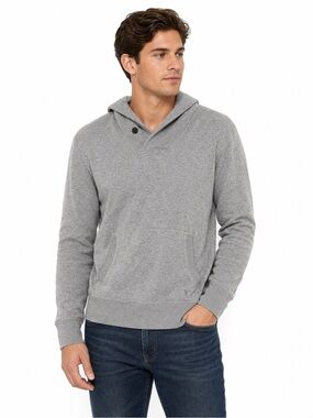 American Eagle Mens Large Gray Shawl Collar Hoodie Cotton Pullover Sweater